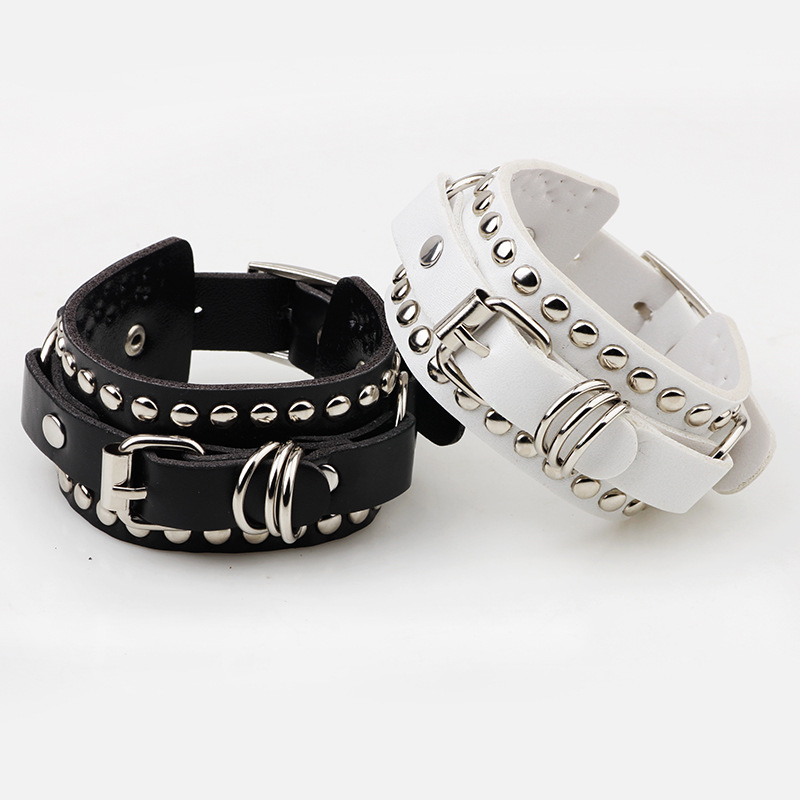 Women'S Emo Accessories - Pulsera gótica de cuero negro, brazalete